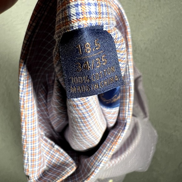 David Donahue Shirt Mens 18.5 34/35 Plaid Button Up 100% Cotton Casual Preppy - Picture 10 of 11